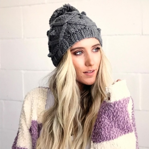 THREE BIRD NEST Ruggine Pommed Beanie Hat Gray NWT - Picture 2 of 14